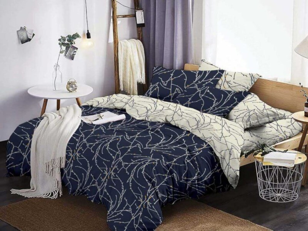 Σετ Σεντόνια Navy Blue Branch 100% Βαμβακερά Γαρύφαλλο | Γαρύφαλλο - Λευκά Είδη