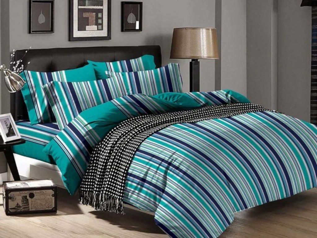 Σετ Σεντόνια Πετρόλ Ριγέ 100% Βαμβακερά Γαρύφαλλο | Γαρύφαλλο - Λευκά Είδη