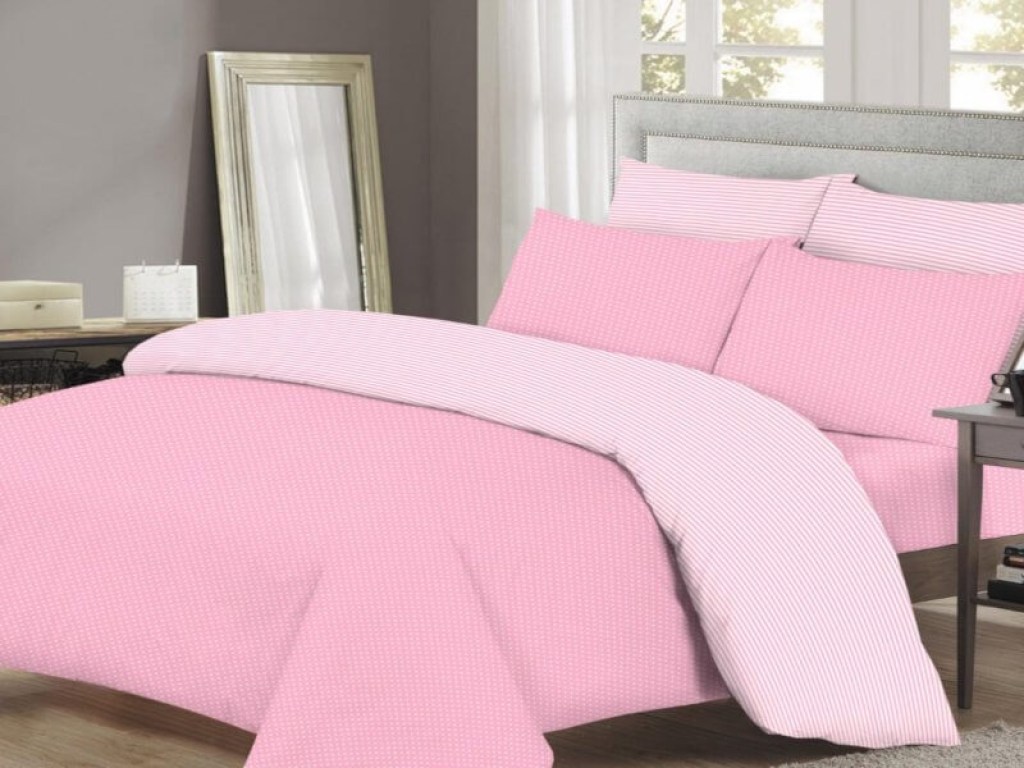 Σετ Σεντόνια Μονά Ροζ Πουά-Ριγέ Γαρύφαλλο | Γαρύφαλλο - Λευκά Είδη