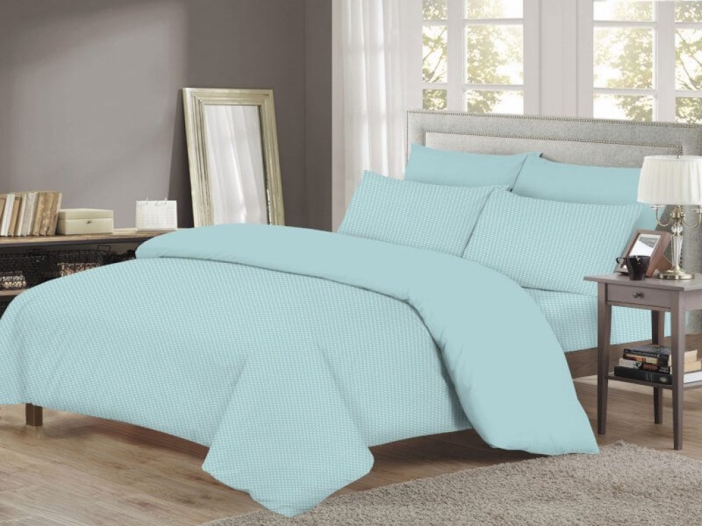 Σετ Σεντόνια Με Λάστιχο Βαμβακερά Τυρκουάζ Πουά Γαρύφαλλο | Γαρύφαλλο - Λευκά Είδη