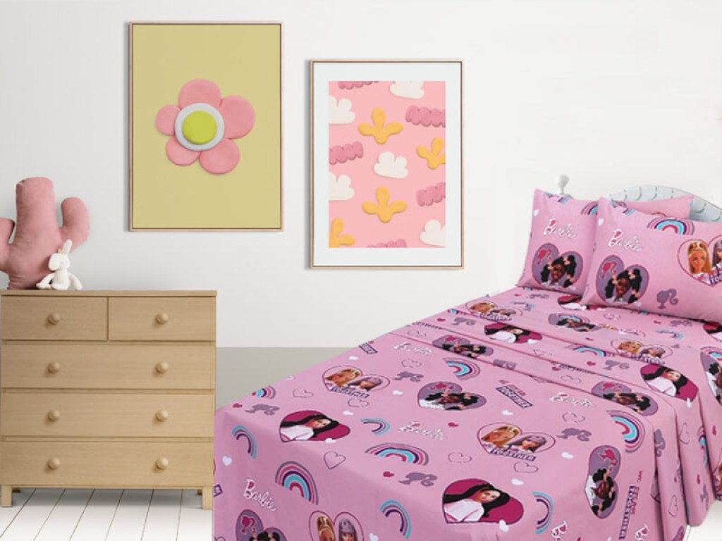 Σετ Παιδικά Σεντόνια Μονά Barbie's Friends Βαμβακερά Γαρύφαλλο 160x260 | Γαρύφαλλο - Λευκά Είδη