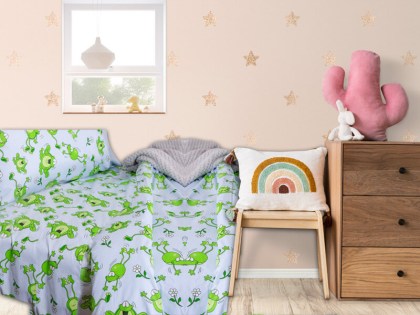 Σετ Παιδικά Σεντόνια Green Frog Βαμβακερά Γαρύφαλλο 165x245 | Γαρύφαλλο - Λευκά Είδη
