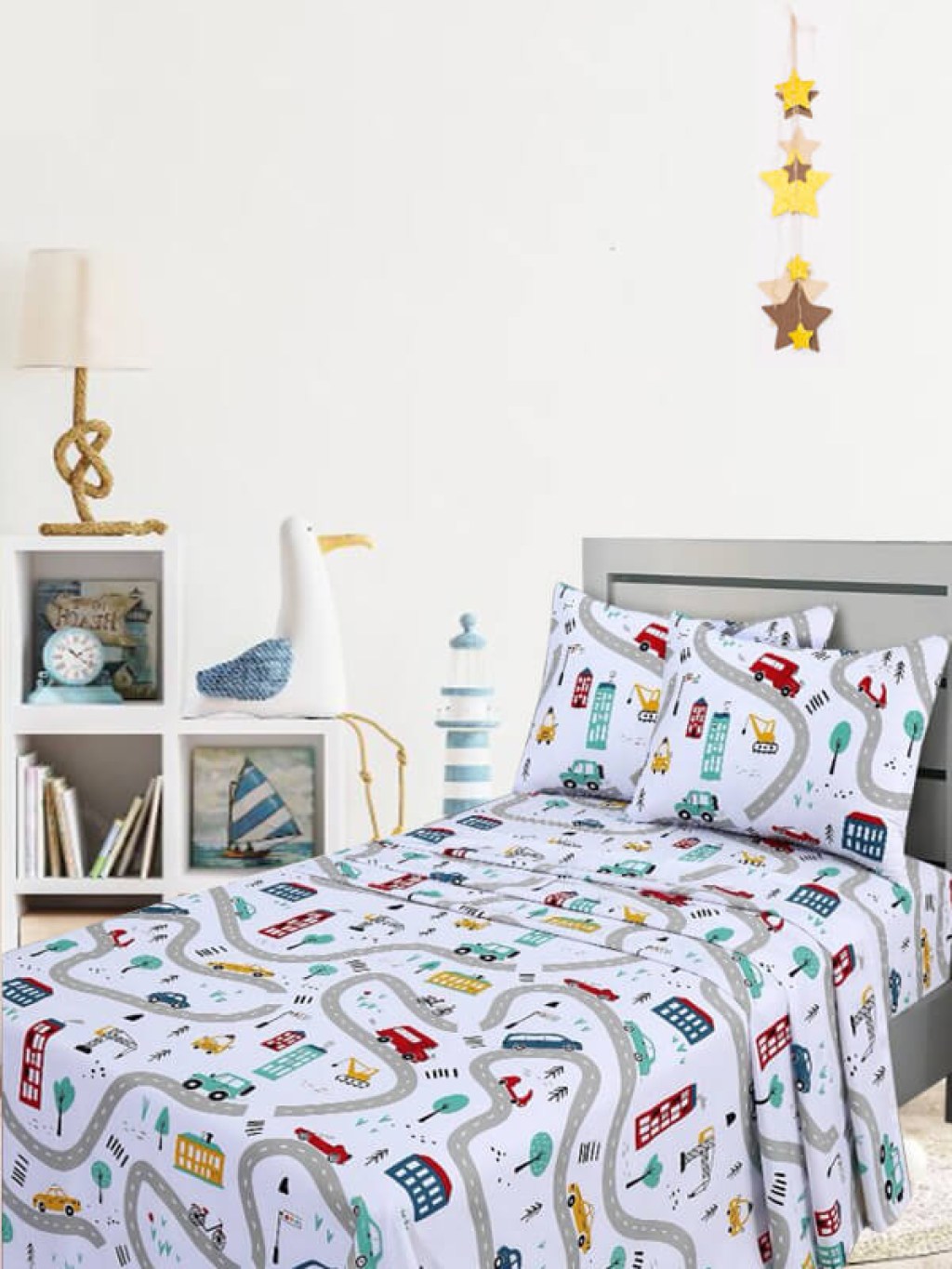 Σετ Παιδικά Σεντόνια Μονά Αυτοκινητάκια Βαμβακερά Γαρύφαλλο 160x260 | Γαρύφαλλο - Λευκά Είδη