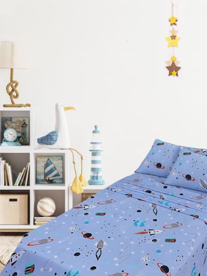 Σετ Παιδικά Σεντόνια Μονά Διάστημα Βαμβακερά Γαρύφαλλο 160x260 | Γαρύφαλλο - Λευκά Είδη