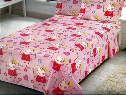 Σετ Παιδικά Σεντόνια Μονά Princess Peppa Βαμβακερά Γαρύφαλλο 160x260 | Γαρύφαλλο - Λευκά Είδη