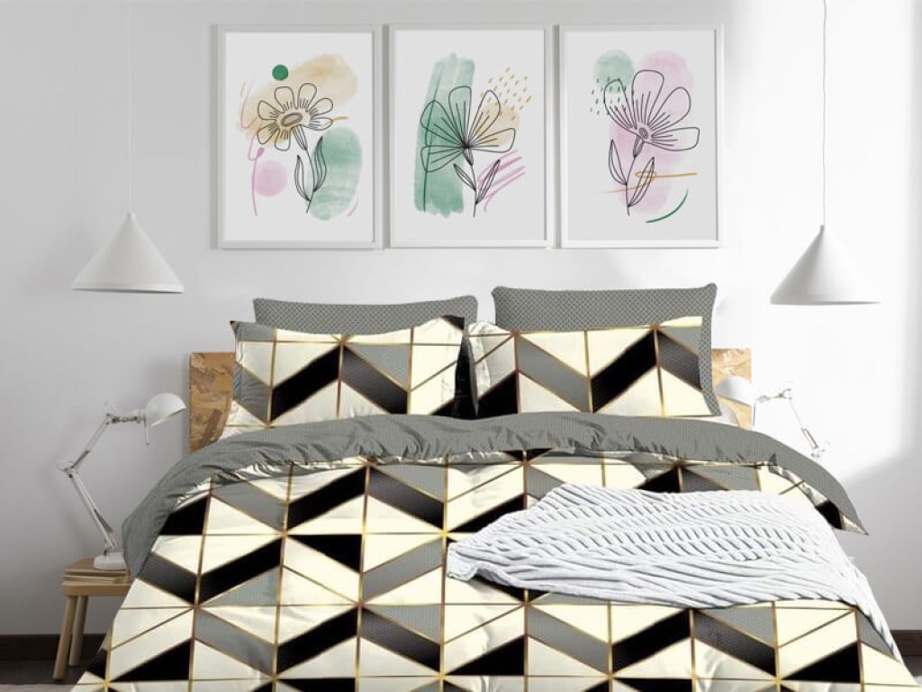 Σετ Σεντόνια Μονά Χωρίς Λάστιχο Ασπρόμαυρο  Γεωμετρικό Μοτίβο 100% Βαμβακερά Γαρύφαλλο 160x260 | Γαρύφαλλο - Λευκά Είδη