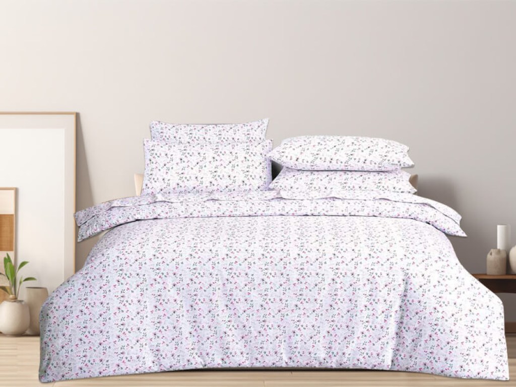 Σετ Σεντόνια Υπέρδιπλα με Λάστιχο Φανελένια Εμπριμέ Anemone 100% Βαμβακερά Γαρύφαλλο 180x200+32 | Γαρύφαλλο - Λευκά Είδη