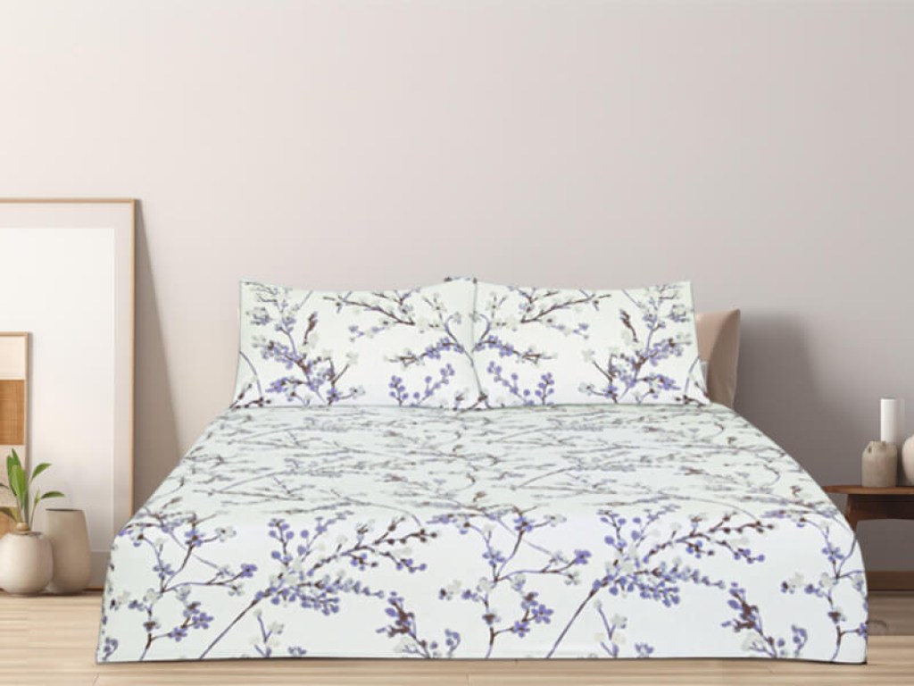 Σετ Σεντόνια Διπλά Με Λάστιχο Φανελένια Purple Branches 100% Βαμβακερά Γαρύφαλλο 160x200+32 | Γαρύφαλλο - Λευκά Είδη