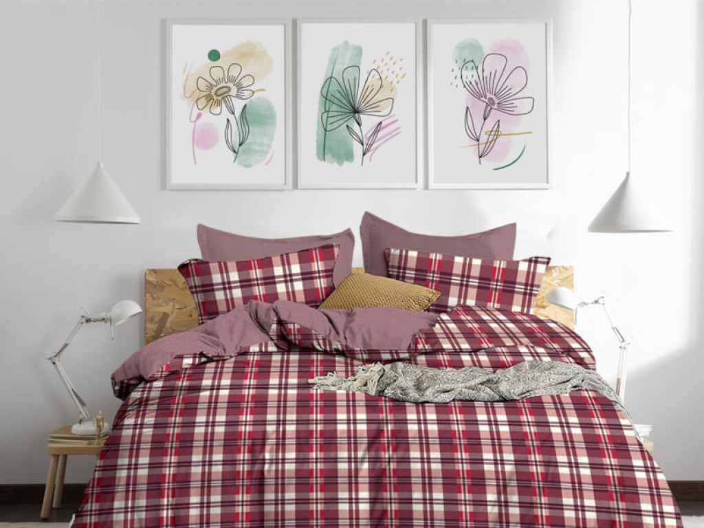 Σετ Σεντόνια Καρό Κόκκινο 100% Βαμβακερά Γαρύφαλλο  | Γαρύφαλλο - Λευκά Είδη