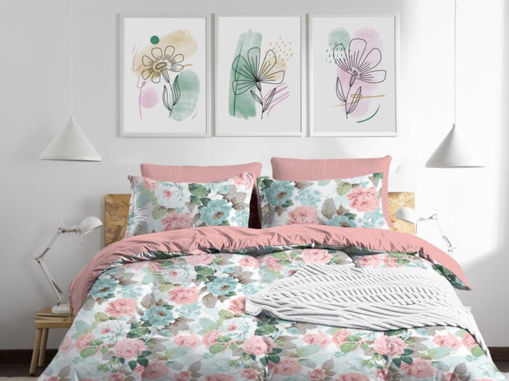 Σετ Σεντόνια Υπέρδιπλα Πολύχρωμα Τριανταφυλλάκια 100% Βαμβακερά Γαρύφαλλο 160x200+30 | Γαρύφαλλο - Λευκά Είδη