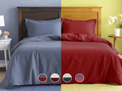 Σετ Σεντόνια Γίγας - King Size Γκρι-Κόκκινο Βαμβοκασατεν 200 Κλωστών Δίχρωμο Γαρύφαλλο 235x255 | Γαρύφαλλο - Λευκά Είδη