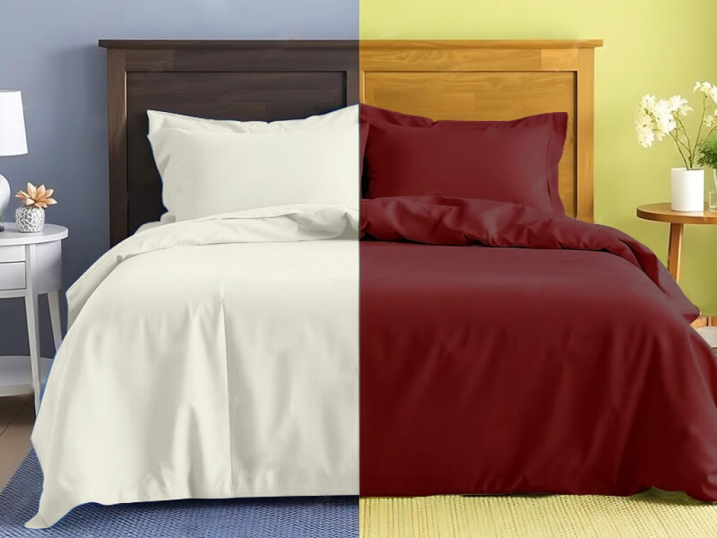 Σετ Σεντόνια Γίγας - King Size Μπεζ-Μπορντό Βαμβοκασατεν 200 Κλωστών Δίχρωμο Γαρύφαλλο 235x255 | Γαρύφαλλο - Λευκά Είδη