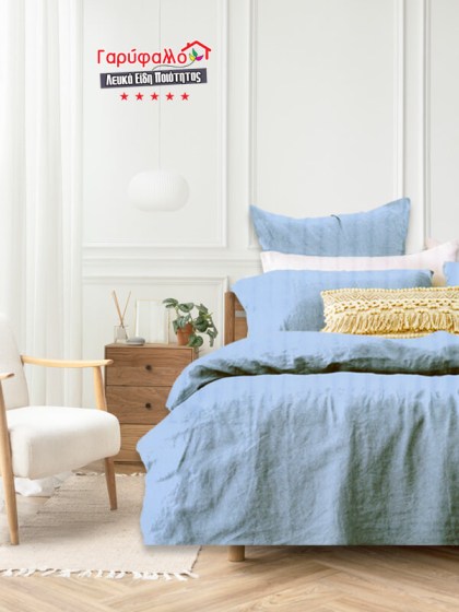 Σετ Σεντόνια Γίγας - King Size Βαμβοκασατεν 200 Κλωστών Γαλάζιο Μονόχρωμο Γαρύφαλλο 235x260 | Γαρύφαλλο - Λευκά Είδη