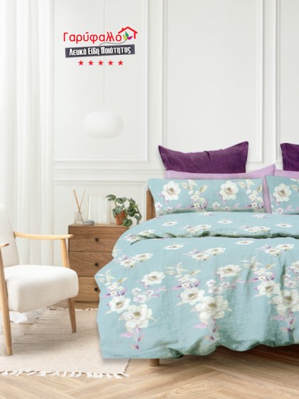 Σετ Σεντόνια Γίγας - King Size Βαμβοκασατεν 200 Κλωστών Άσπρο Λουλούδι Γαρύφαλλο 235x255 | Γαρύφαλλο - Λευκά Είδη