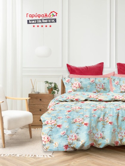 Σετ Σεντόνια Γίγας - King Size Βαμβοκασατεν 200 Κλωστών Λουλούδι Εμπριμέ Γαρύφαλλο 235x255 | Γαρύφαλλο - Λευκά Είδη