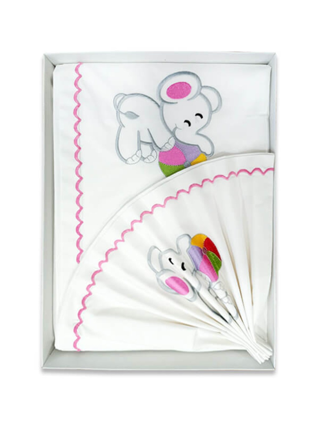 Σετ Βρεφικά Σεντόνια Κούνιας Βαμβακερά Με Κέντημα Ελέφαντας Ροζ Γαρύφαλλο 110x160 | Γαρύφαλλο - Λευκά Είδη