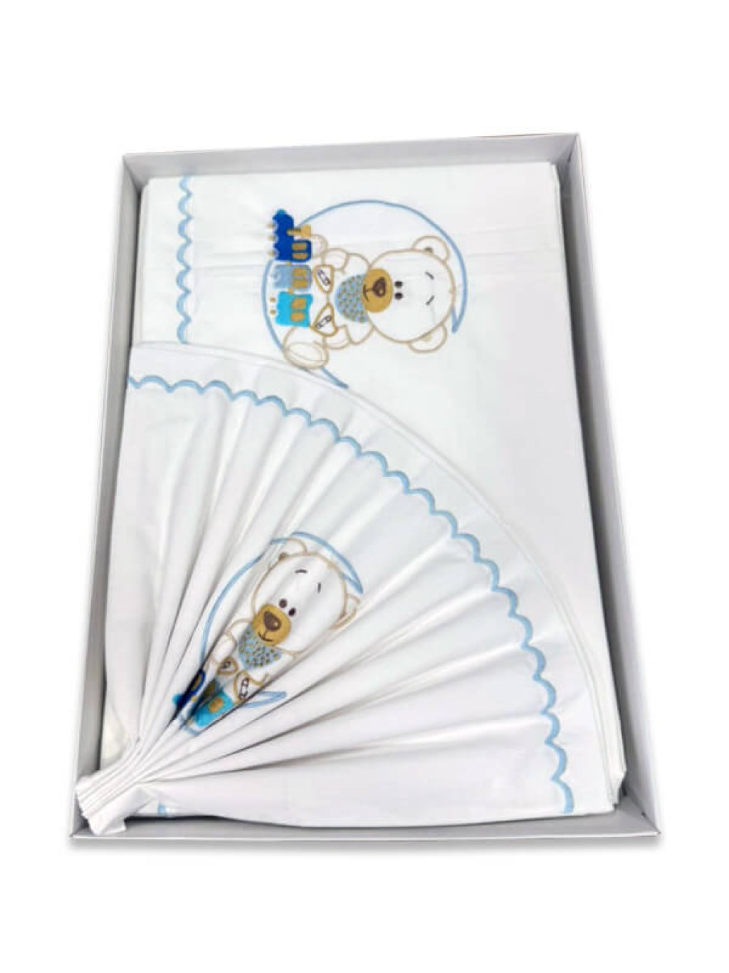 Σετ Βρεφικά Σεντόνια Κούνιας Βαμβακερά Με Κέντημα Μικρό Αρκουδάκι Γαλάζιο Γαρύφαλλο 110x160 | Γαρύφαλλο - Λευκά Είδη