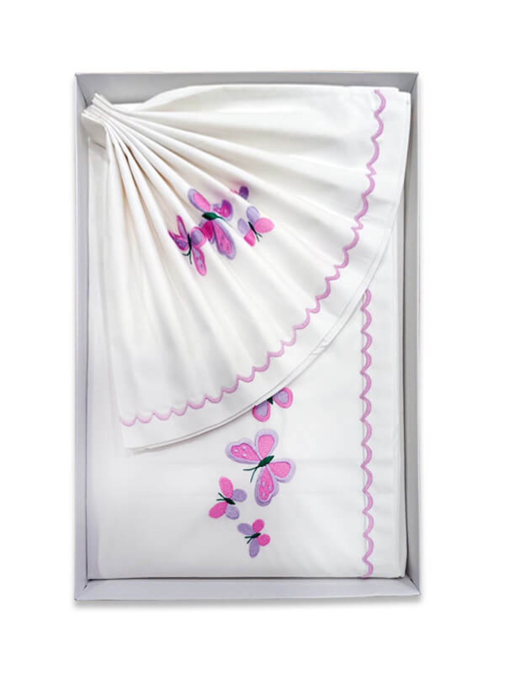 Σετ Βρεφικά Σεντόνια Κούνιας Βαμβακερά Με Κέντημα Πεταλουδίτσες Ροζ Γαρύφαλλο 110x160 | Γαρύφαλλο - Λευκά Είδη