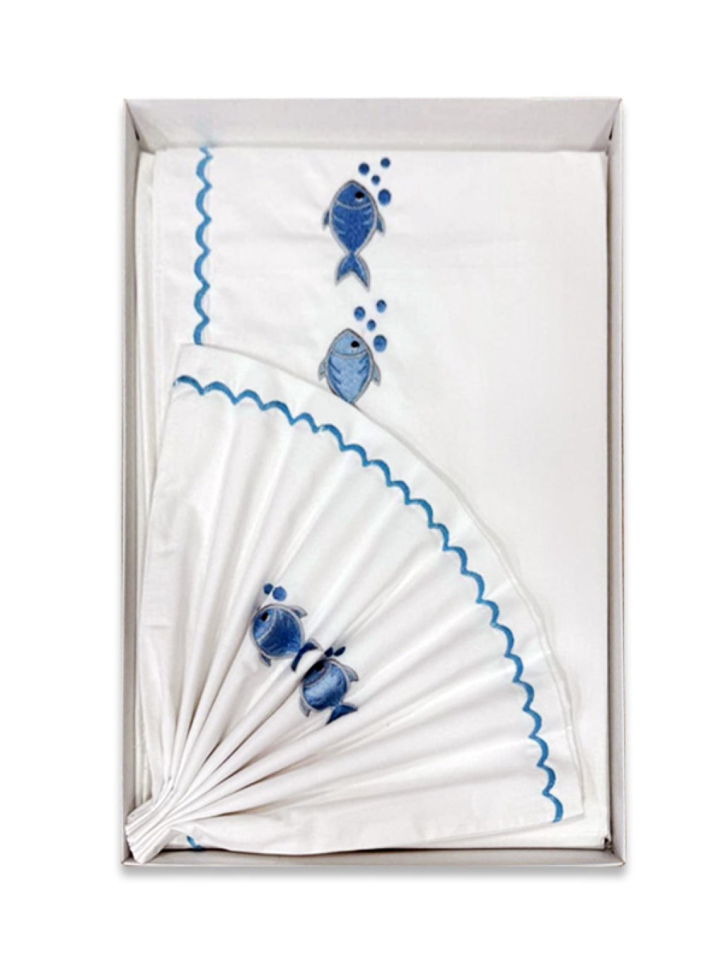 Σετ Βρεφικά Σεντόνια Κούνιας Βαμβακερά Με Κέντημα Ψαράκια Γαλάζιο Γαρύφαλλο 110x160 | Γαρύφαλλο - Λευκά Είδη
