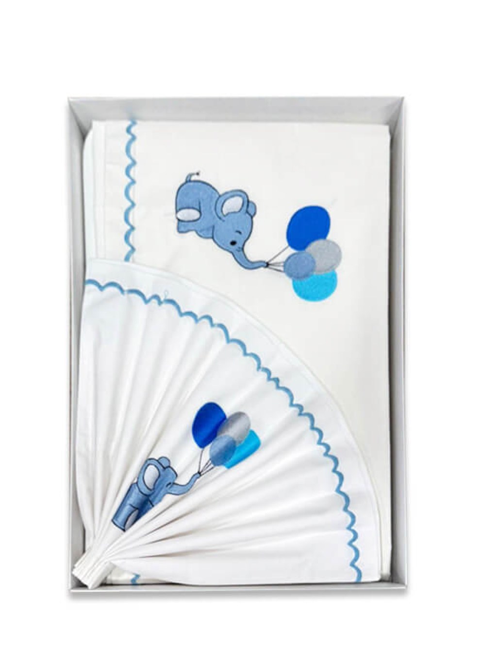 Σετ Βρεφικά Σεντόνια Κούνιας Βαμβακερά Με Κέντημα Χαρούμενο Ελεφαντάκι Γαλάζιο Γαρύφαλλο 110x160 | Γαρύφαλλο - Λευκά Είδη