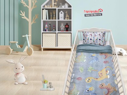 Βρεφική Κουβέρτα Κούνιας Φωσφοριζέ Fleece με Sherpa Dinosaur Γαρύφαλλο 110x150 | Γαρύφαλλο - Λευκά Είδη