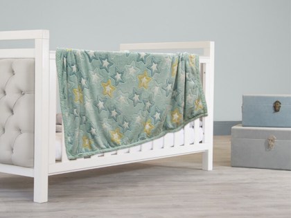 Βρεφική Κουβέρτα Κούνιας Φωσφοριζέ Fleece με Sherpa Stars Γαρύφαλλο 110x150 | Γαρύφαλλο - Λευκά Είδη