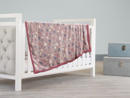 Βρεφική Κουβέρτα Κούνιας Φωσφοριζέ Fleece με Sherpa Heart Γαρύφαλλο 110x150 | Γαρύφαλλο - Λευκά Είδη