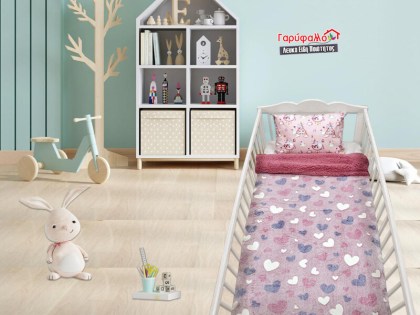 Βρεφική Κουβέρτα Κούνιας Φωσφοριζέ Fleece με Sherpa Heart Γαρύφαλλο 110x150 | Γαρύφαλλο - Λευκά Είδη