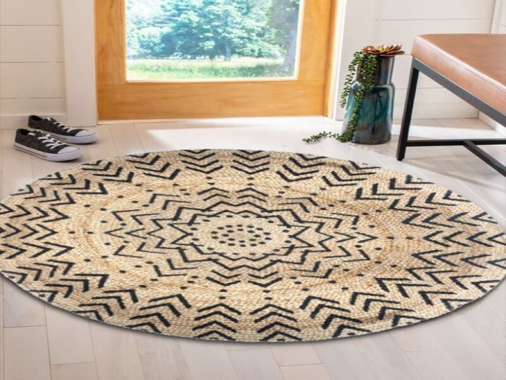 Χαλί Γιούτα Στρογγυλό Βαμβακερό Arrows Γαρύφαλλο Δ100-150 | Γαρύφαλλο - Λευκά Είδη