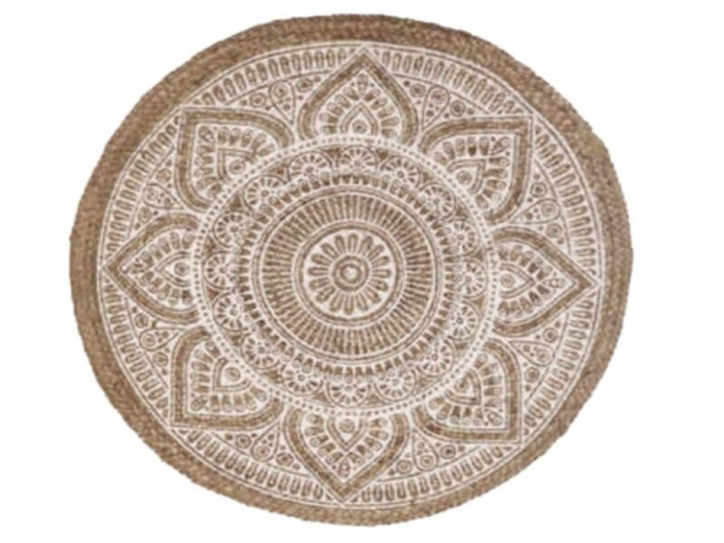 Χαλί Γιούτα Στρογγυλό Βαμβακερό Έθνικ White Natural Γαρύφαλλο Δ100-150 | Γαρύφαλλο - Λευκά Είδη