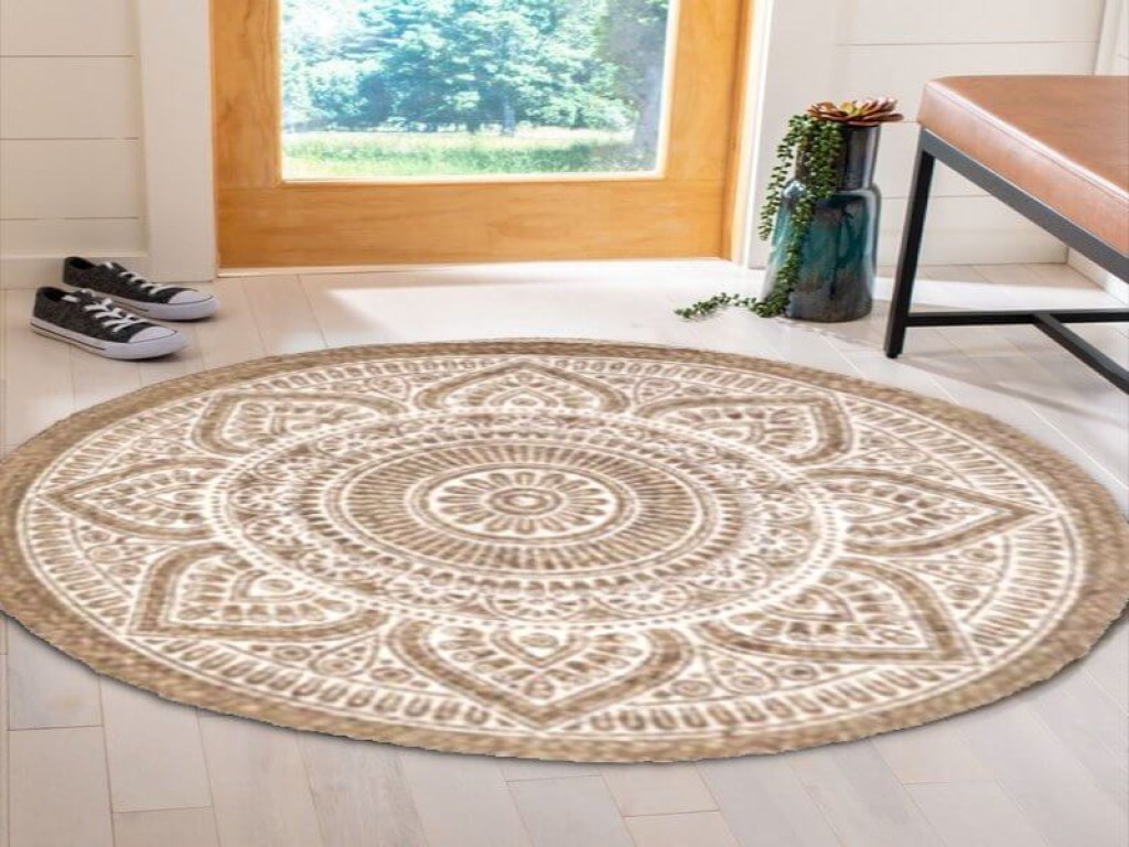 Χαλί Γιούτα Στρογγυλό Βαμβακερό Έθνικ White Natural Γαρύφαλλο Δ100-150 | Γαρύφαλλο - Λευκά Είδη