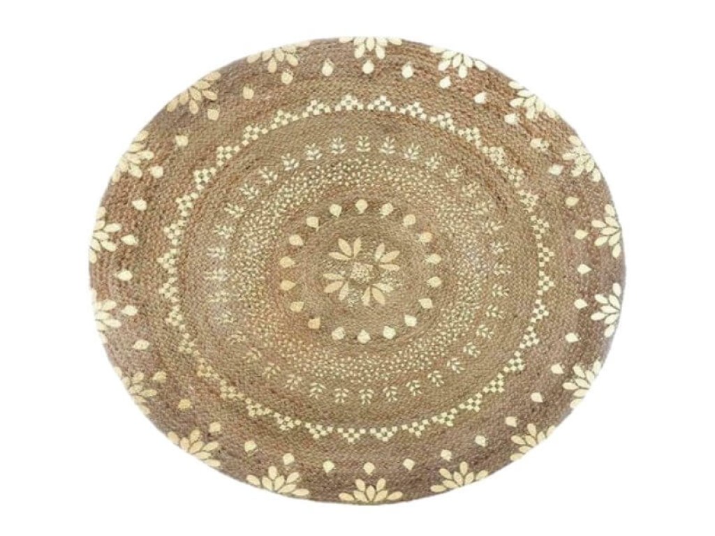 Χαλί Γιούτα Στρογγυλό Βαμβακερό Φλοράλ Natural Γαρύφαλλο Δ100-150 | Γαρύφαλλο - Λευκά Είδη