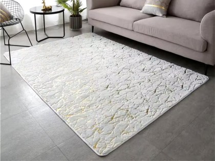 Χαλί Μοντέρνο Γούνινο Λευκό Σαλονιού Marble Με Αντιολισθητικό Πάτο | Γαρύφαλλο - Χαλιά - Λευκά Είδη