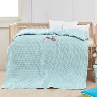 Κουβέρτα πικέ με κέντημα Art 5307 100X150 Γαλάζιο - 100x150 Γαλάζιο Beauty Home 
