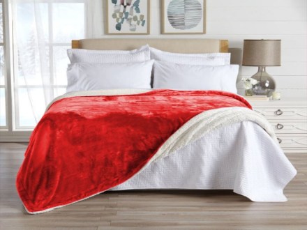 Κουβέρτα Υπέρδιπλη Βελουτέ Κόκκινη Με Sherpa Γαρύφαλλο 220x240 | Γαρύφαλλο - Λευκά Είδη